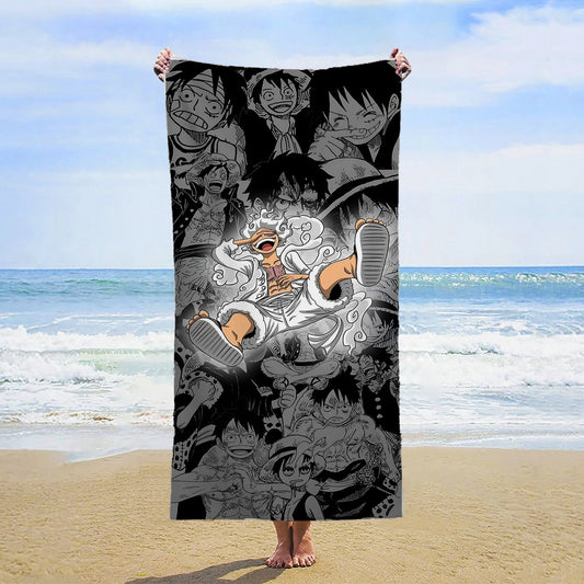 Ręcznik plażowy One Piece – ilustracja Zoro w stylu tuszu