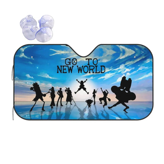 One Piece Front Windshield Sunshade - Straw Hat Crew Silhouette Facing the Horizon