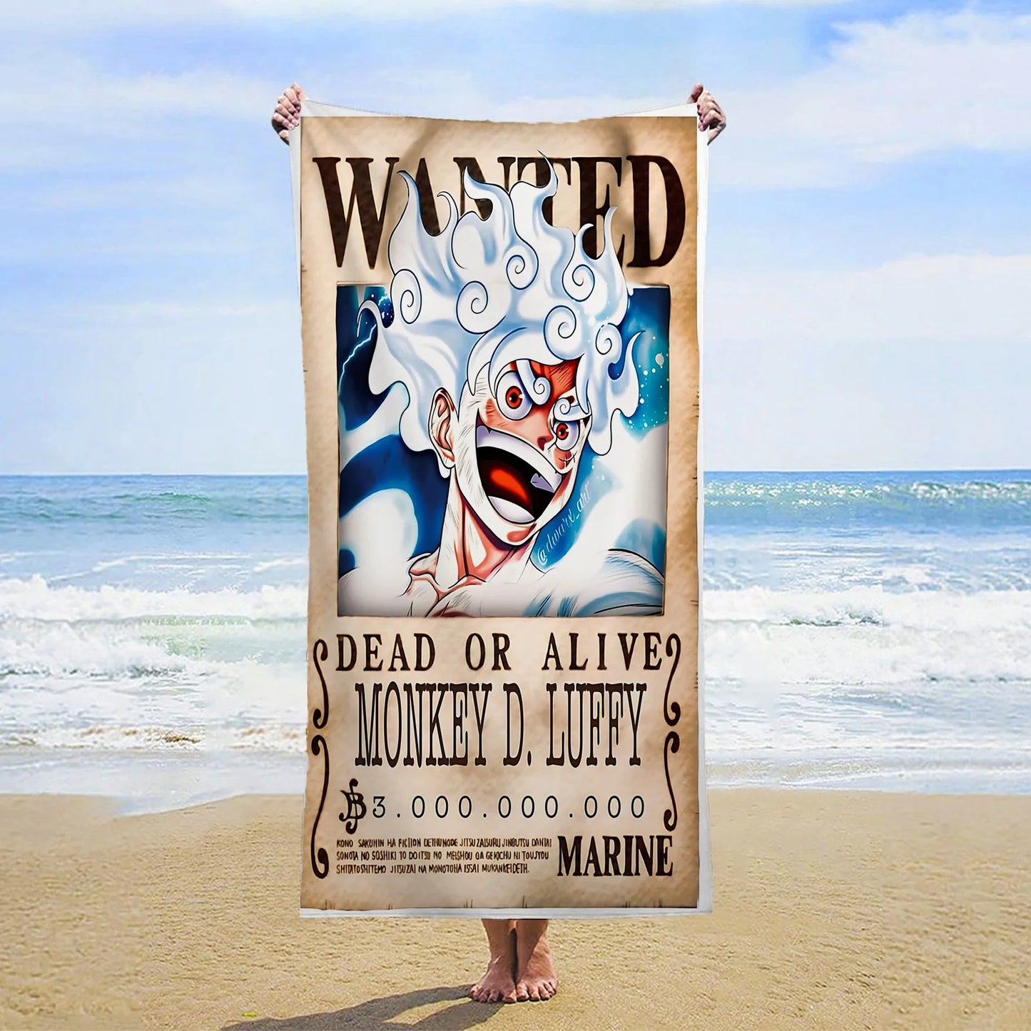 One Piece-strandhandduk – Wanted Luffy Gear 5 Nika
