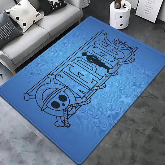 One Piece-matta – Mugiwara Skull-logotyp (azurblå design)