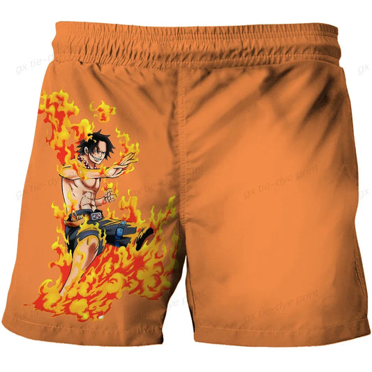 One Piece Swim Shorts – Luffy and Orange Landscape Illustration