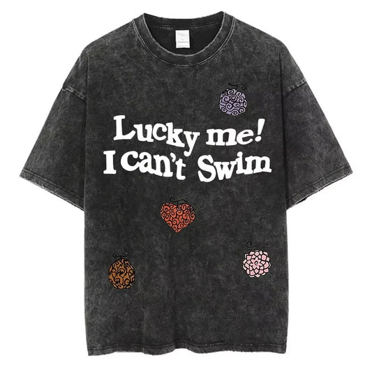 Koszulka T-shirt Vintage One Piece „Lucky Me! I Can't Swim” – styl retro streetwear