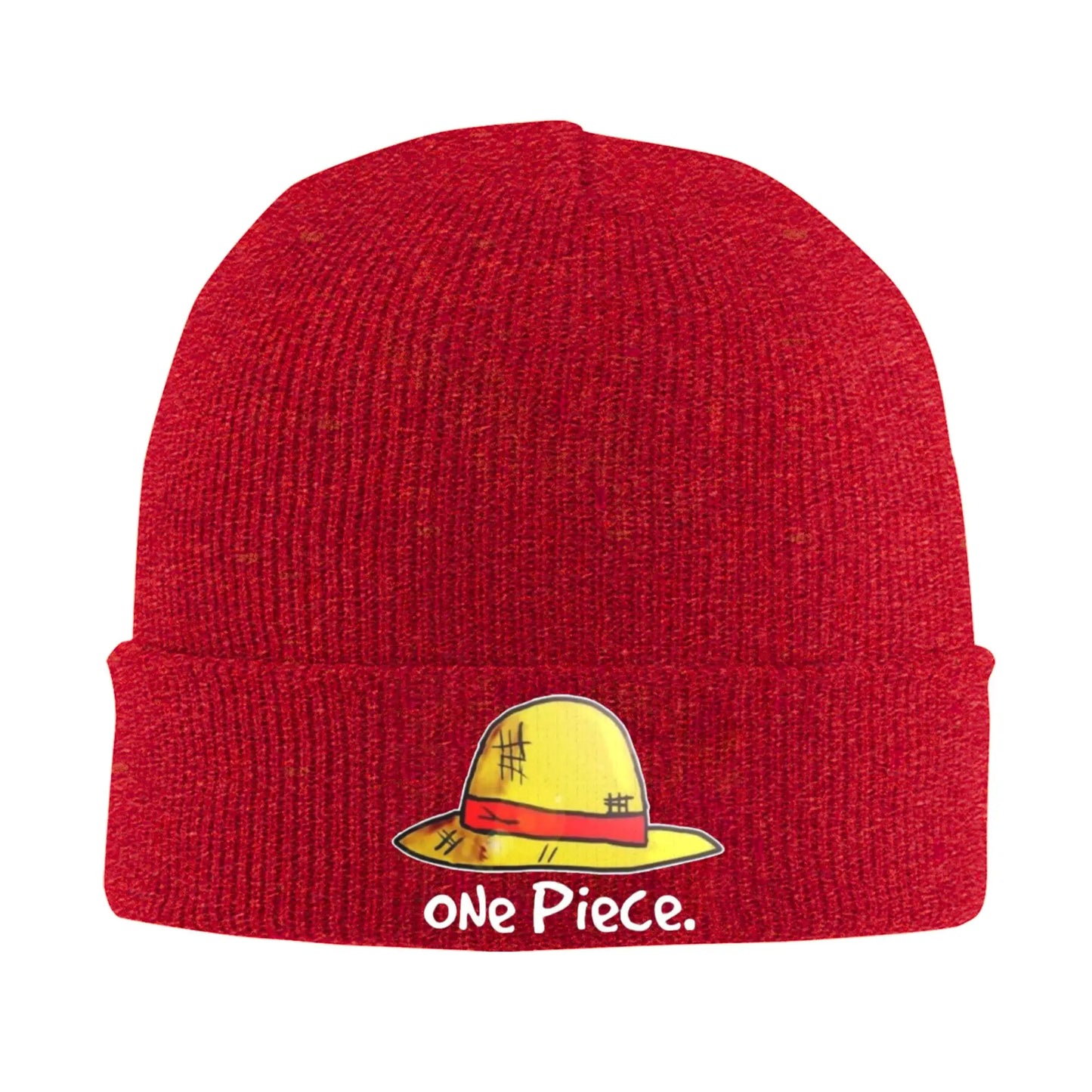 One Piece Beanie - Embroidered Cuff Red