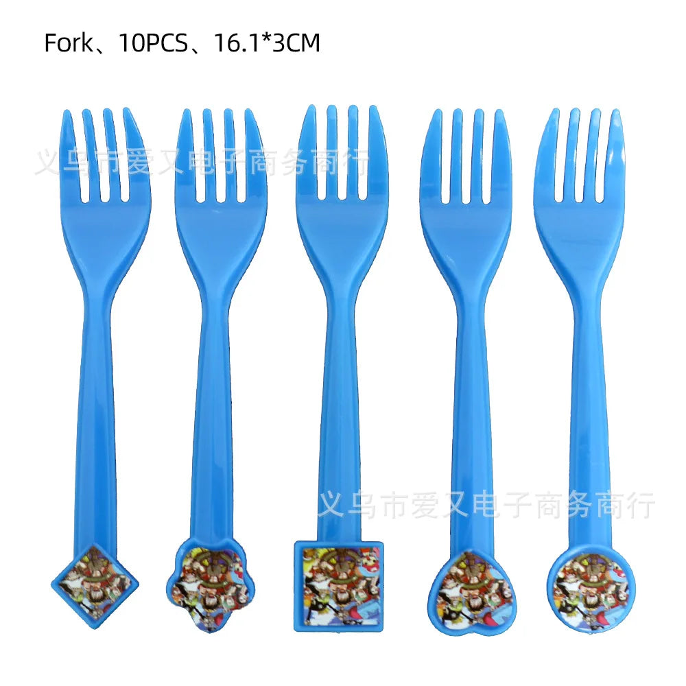 One Piece Fork Set - Themed Party Cutlery (Blue)