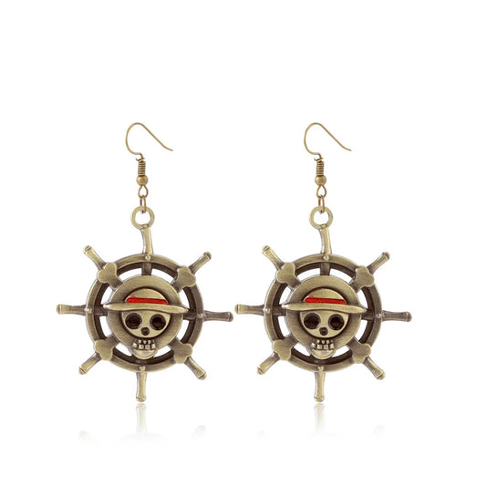 One Piece Earrings - Ship’s Wheel & Pirate Skull