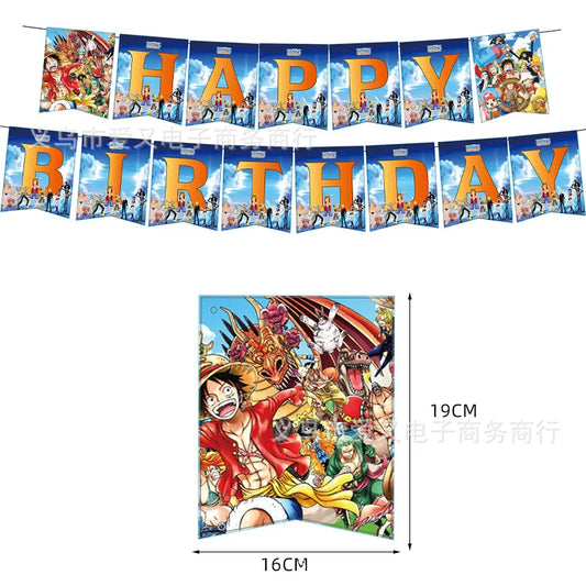 One Piece-”Happy Birthday”-banderoll – festgirlang med Luffy