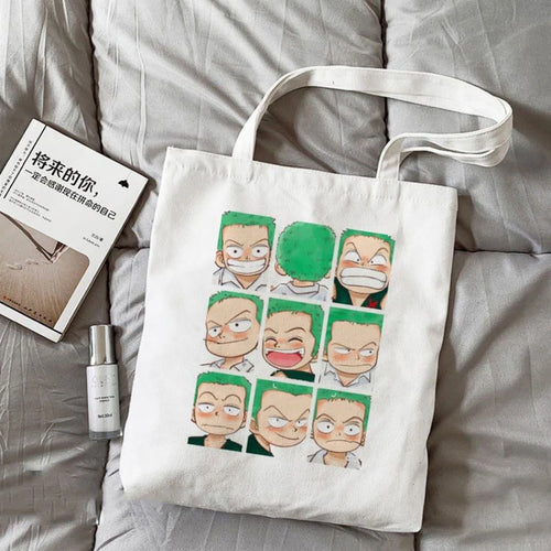 Torba typu tote One Piece – Głowy Zoro z różnymi wyrazami twarzy