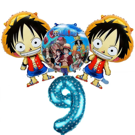 One Piece-ballongkit – födelsedagsdekoration för 9 år (blå siffra)