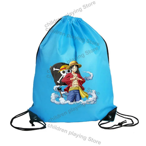 One Piece Drawstring Bag – Monkey D. Luffy Blue Surf Illustration