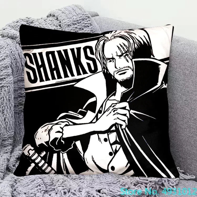 One Piece Cushion Cover - Red-Haired Shanks (Black & White Design)