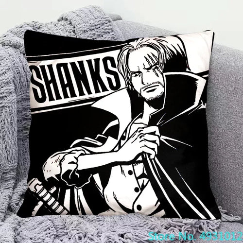One Piece Cushion Cover - Red-Haired Shanks (Black & White Design)