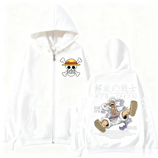 One Piece Zip-Up Hoodie - Monkey D. Luffy Gear 5 (White)