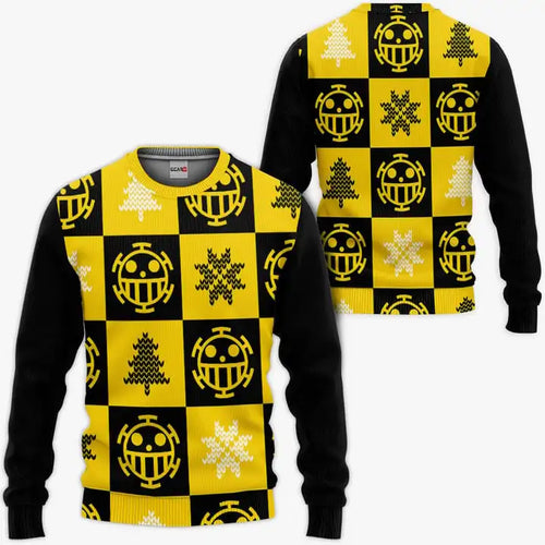 One Piece-tröja – design med piratmotiv och vintertema (gul)