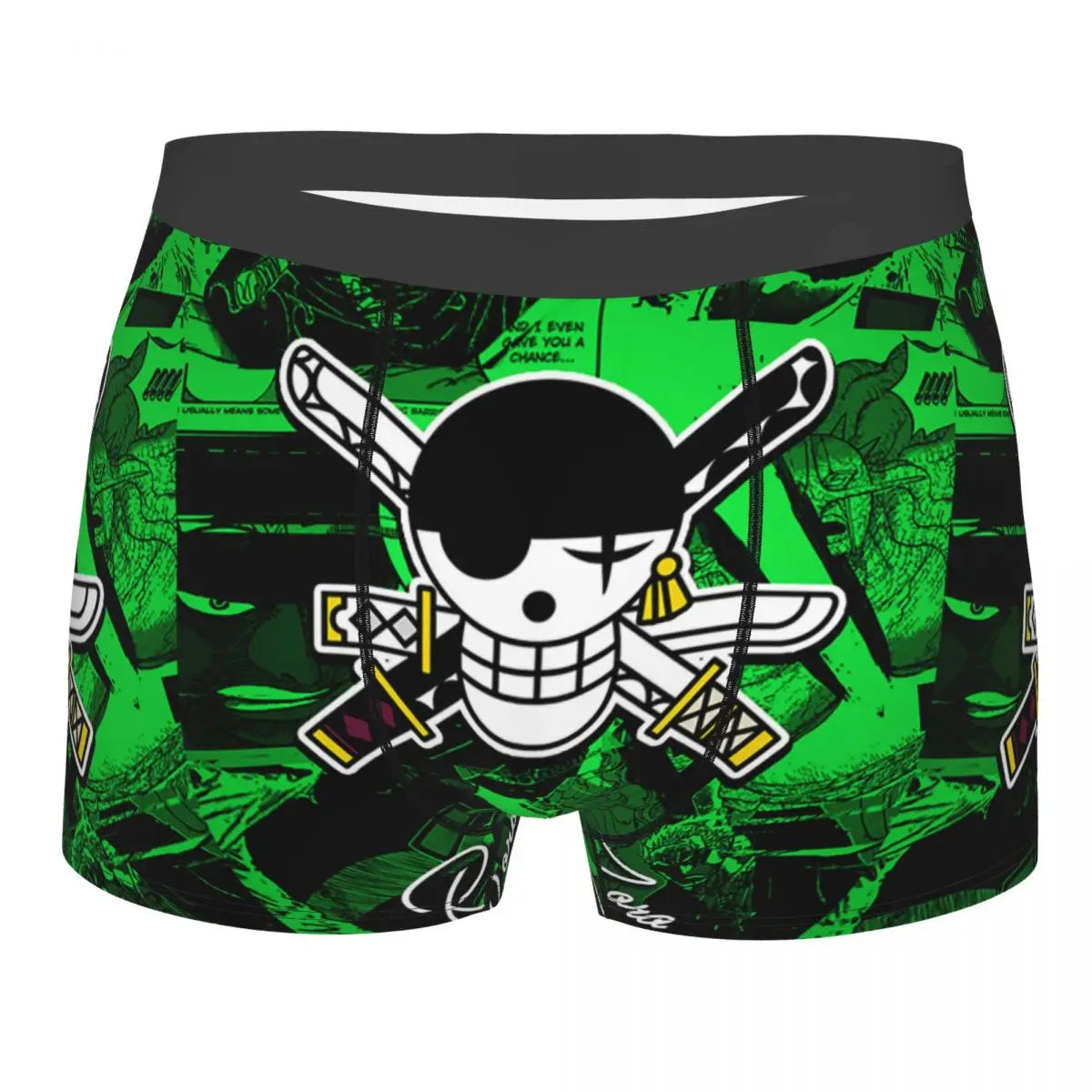 One Piece-boxershorts – Roronoa Zoro och Jolly Roger (grön)