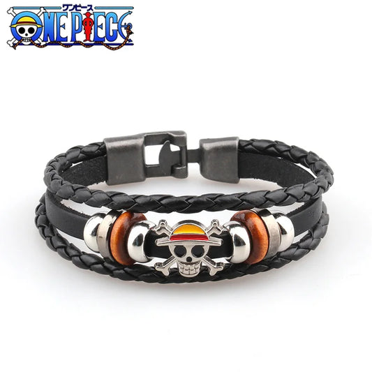 One Piece Bracelet – Braided Leather & Luffy Skull