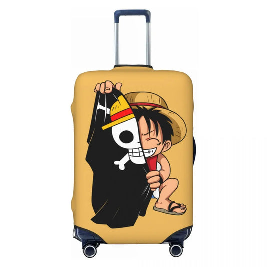 One Piece Suitcase Cover - Luffy & “D” Inscription (Yellow Background)