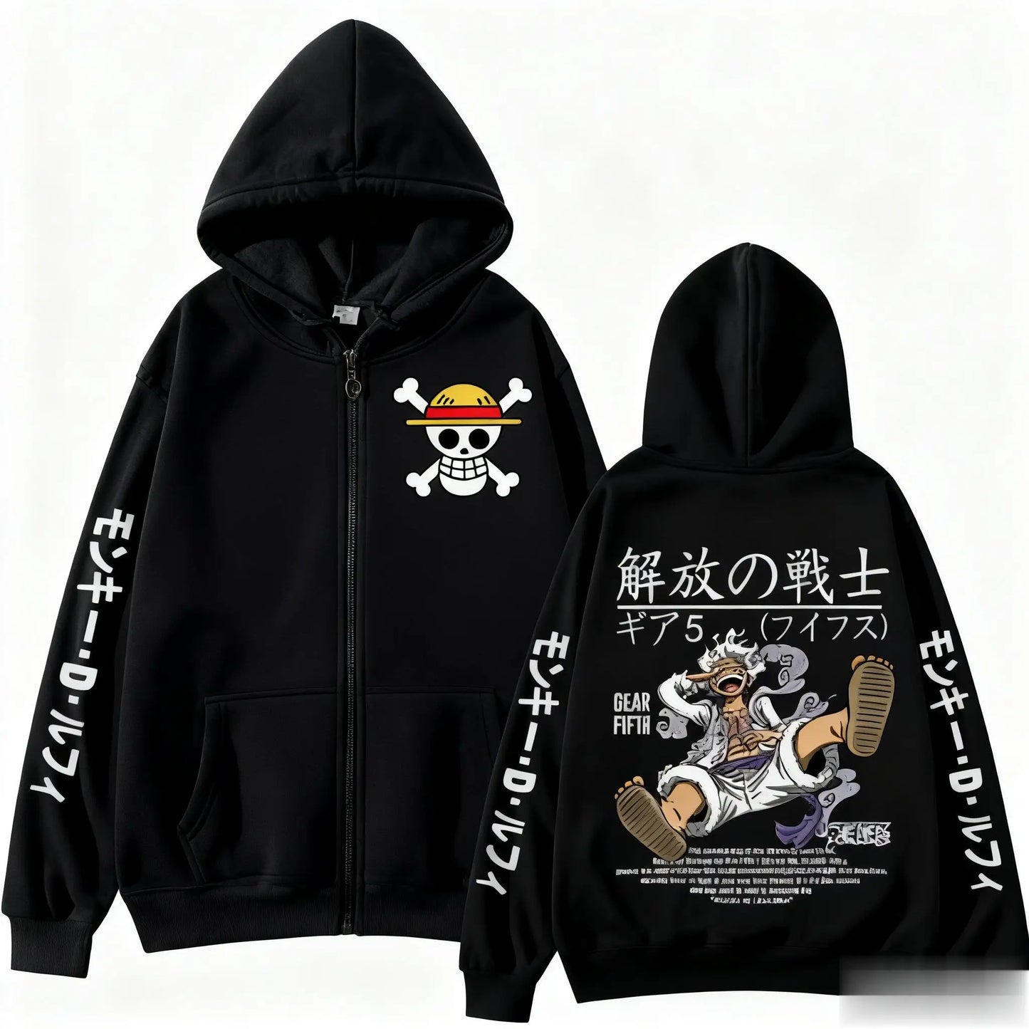 One Piece-oversized huvtröja med huva – Monkey D. Luffy Gear 5 (svart)