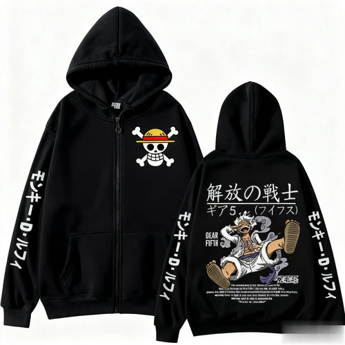 One Piece-oversized huvtröja med huva – Monkey D. Luffy Gear 5 (svart)