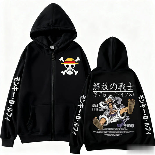 One Piece Oversized Hoodie - Monkey D. Luffy Gear 5 (Black)