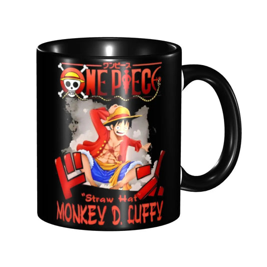 One Piece Mug – Minimalist Luffy Design & Wooden Lid