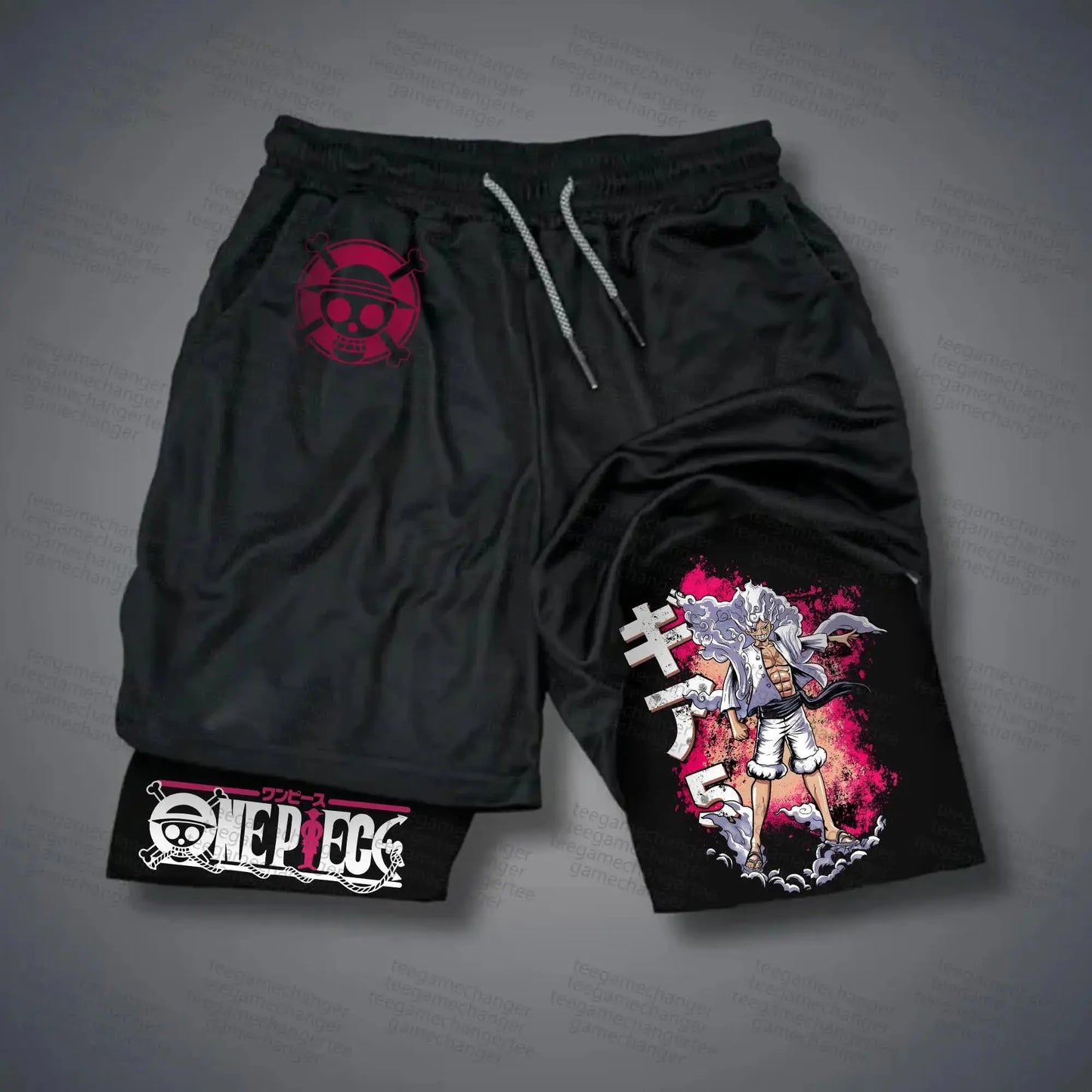 One Piece 2-i-1-sportshorts – Luffy-logotyp (svarta)