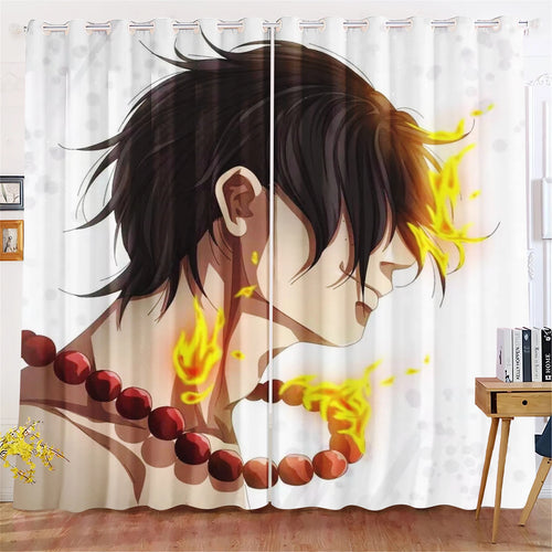 One Piece Curtain - Portgas D. Ace Portrait (Intense Flame Effect)