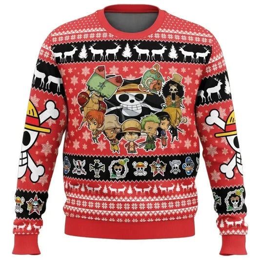 One Piece Sweater - Full Crew Festive Patterns (Red)