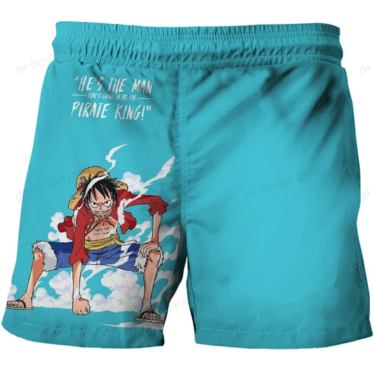 One Piece Swim Shorts – Azure Blue Pattern with Luffy and Chopper