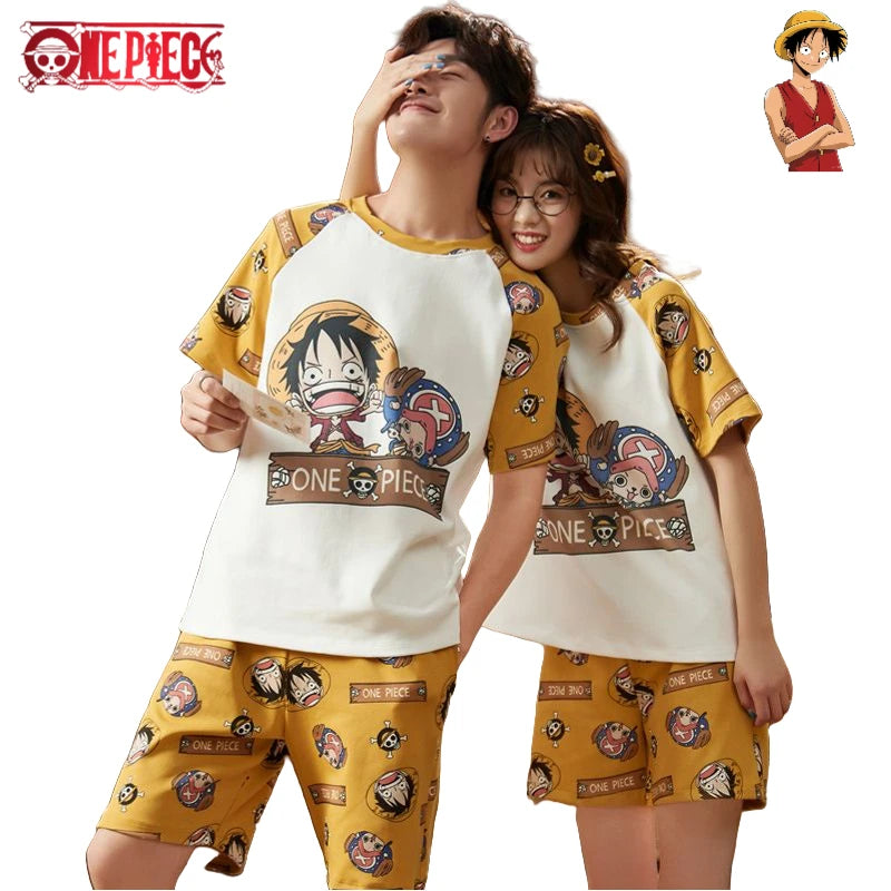 One Piece Kids' Pajamas - Luffy and Chopper T-Shirt & Shorts Set (Yellow)
