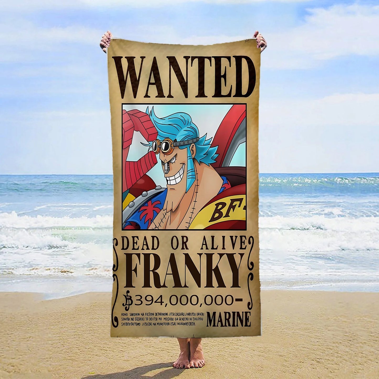 One Piece Beach Towel - Wanted Franky (Iron Pirate)
