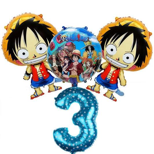 One Piece-ballongkit – födelsedagsdekoration för 3 år (blå siffra)