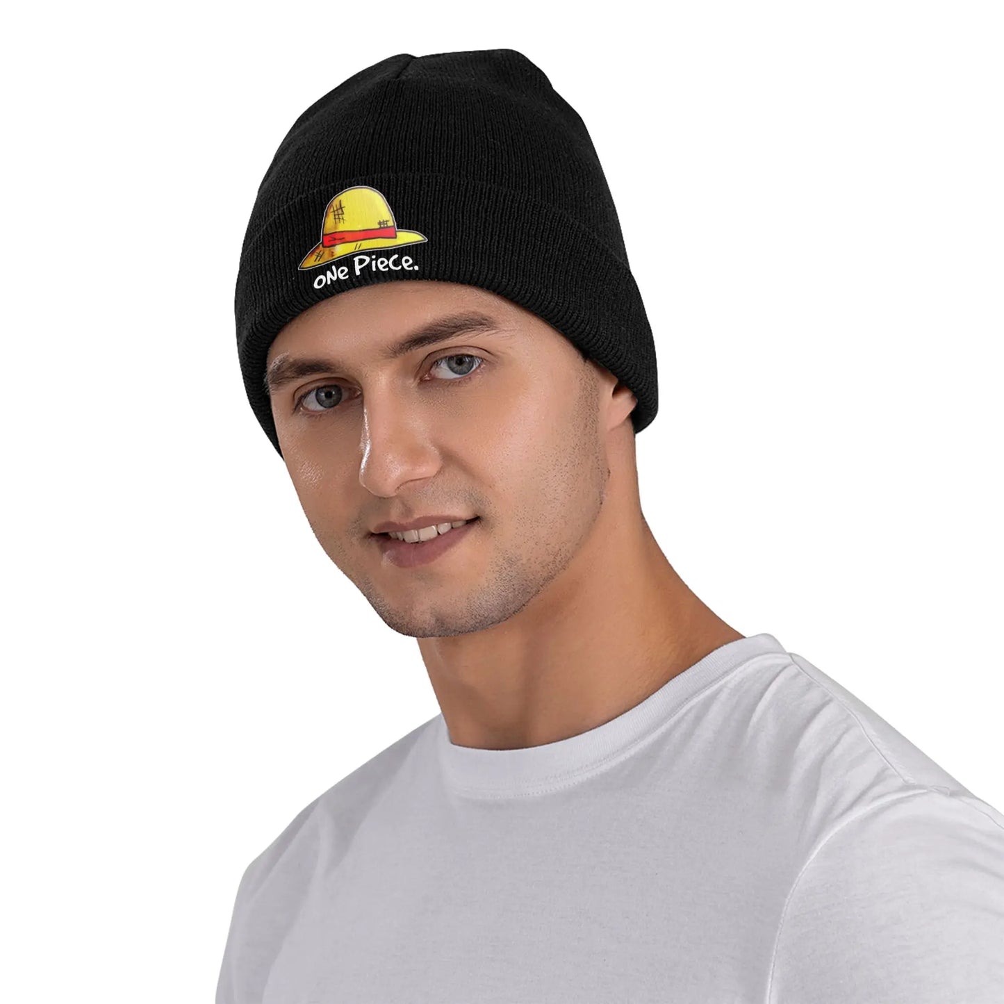 One Piece Beanie - Embroidered Cuff Red