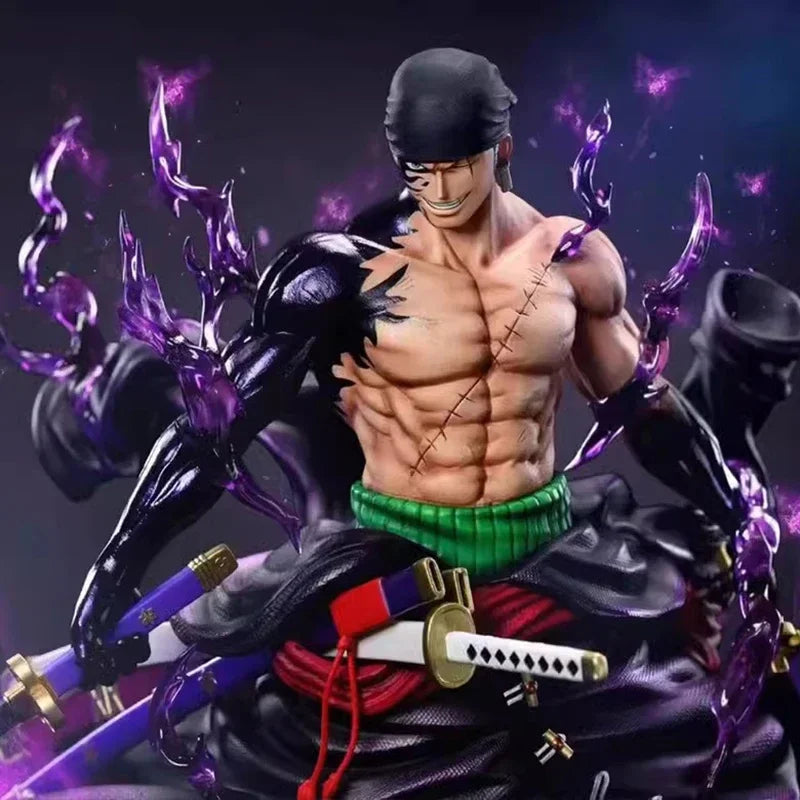 One Piece-figur – Roronoa Zoro med tre svärd (blå flammeffekter)