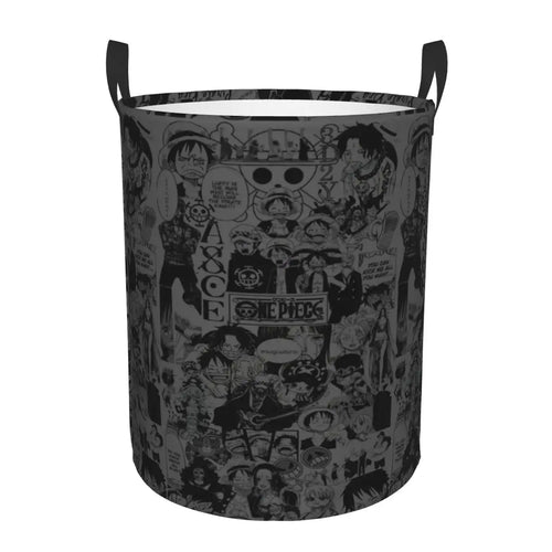 Kosz na pranie One Piece – wzór all-over z postaciami w stylu chibi (szary)