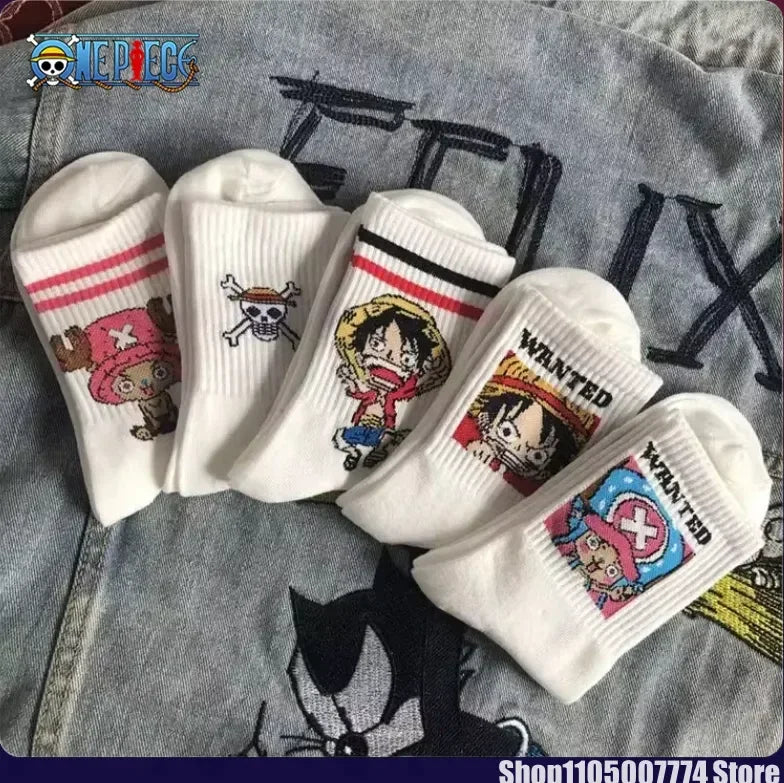 One Piece-paket med 5 par strumpor – motiv med Mugiwara-besättningen