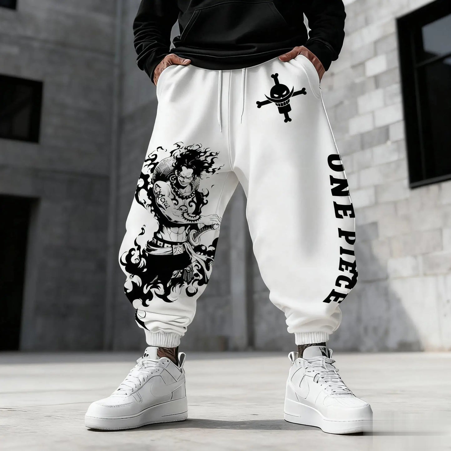 One Piece Jogger Pants - Ace & Sabo Silhouette (White Design)