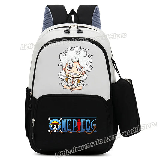 One Piece Backpack – Monkey D. Luffy Black-and-White Chibi Drawing