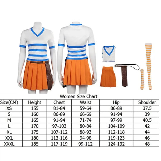 One Piece-cosplaydräkt – Namis outfit (skoluniform med kjol)