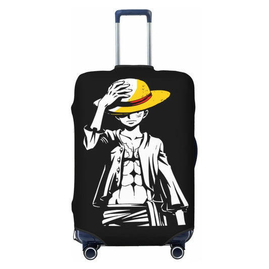 One Piece Suitcase Cover - White Luffy Sketch Silhouette