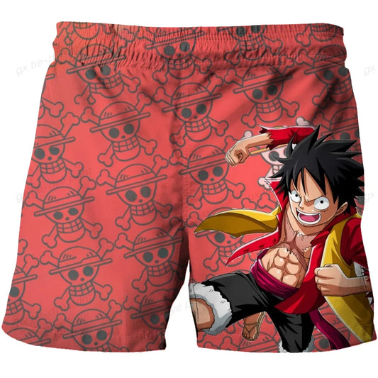 Jednoczęściowe kąpielówki One Piece – motyw kwiatów wiśni i Luffy’ego (czerwony)