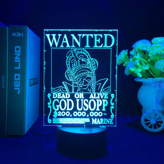 One Piece LED Lamp - Wanted Poster "God" Usopp (Blue)