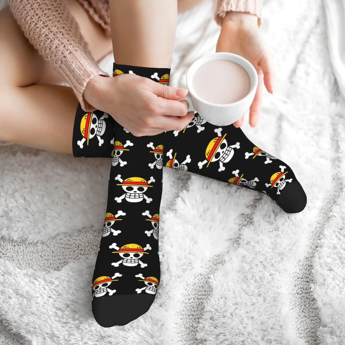One Piece Socks - Black Skull Pattern