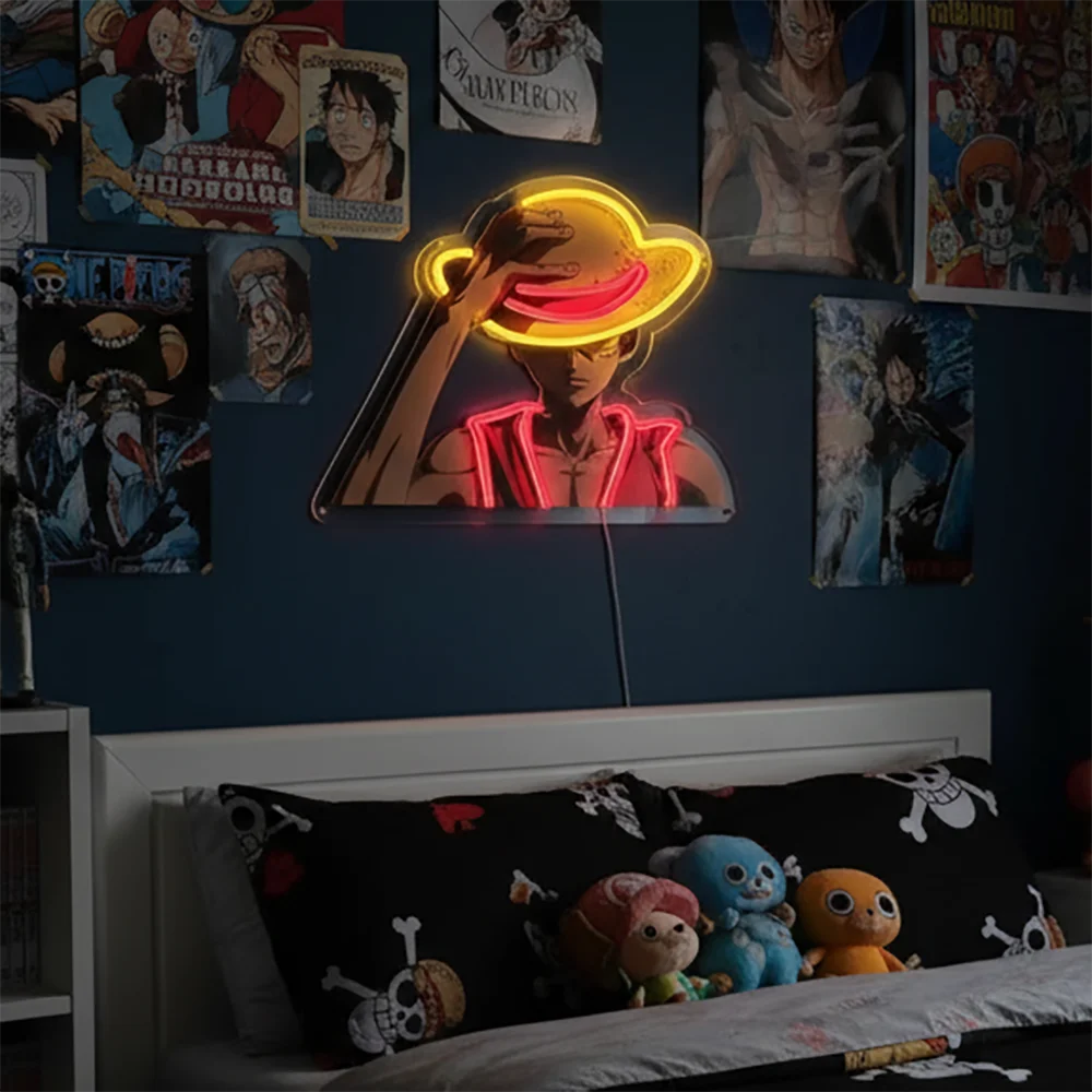 One Piece Neon Lamp - Luffy Silhouette with Red Straw Hat