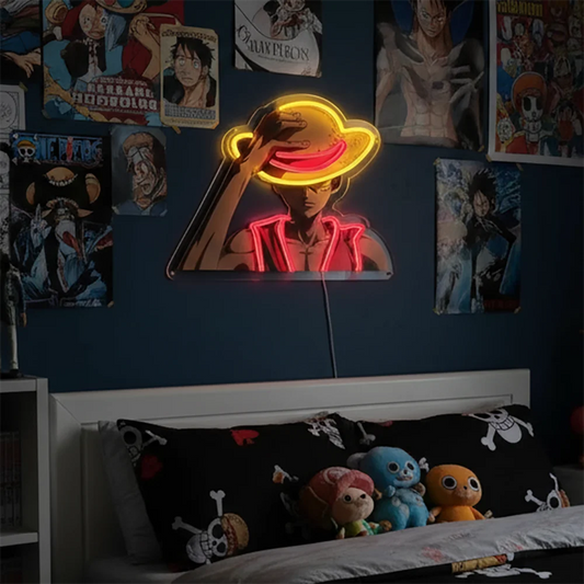 One Piece Neon Lamp - Luffy Silhouette with Red Straw Hat