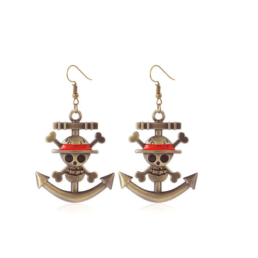 One Piece Earrings - Marine Anchor & Sunny Lion