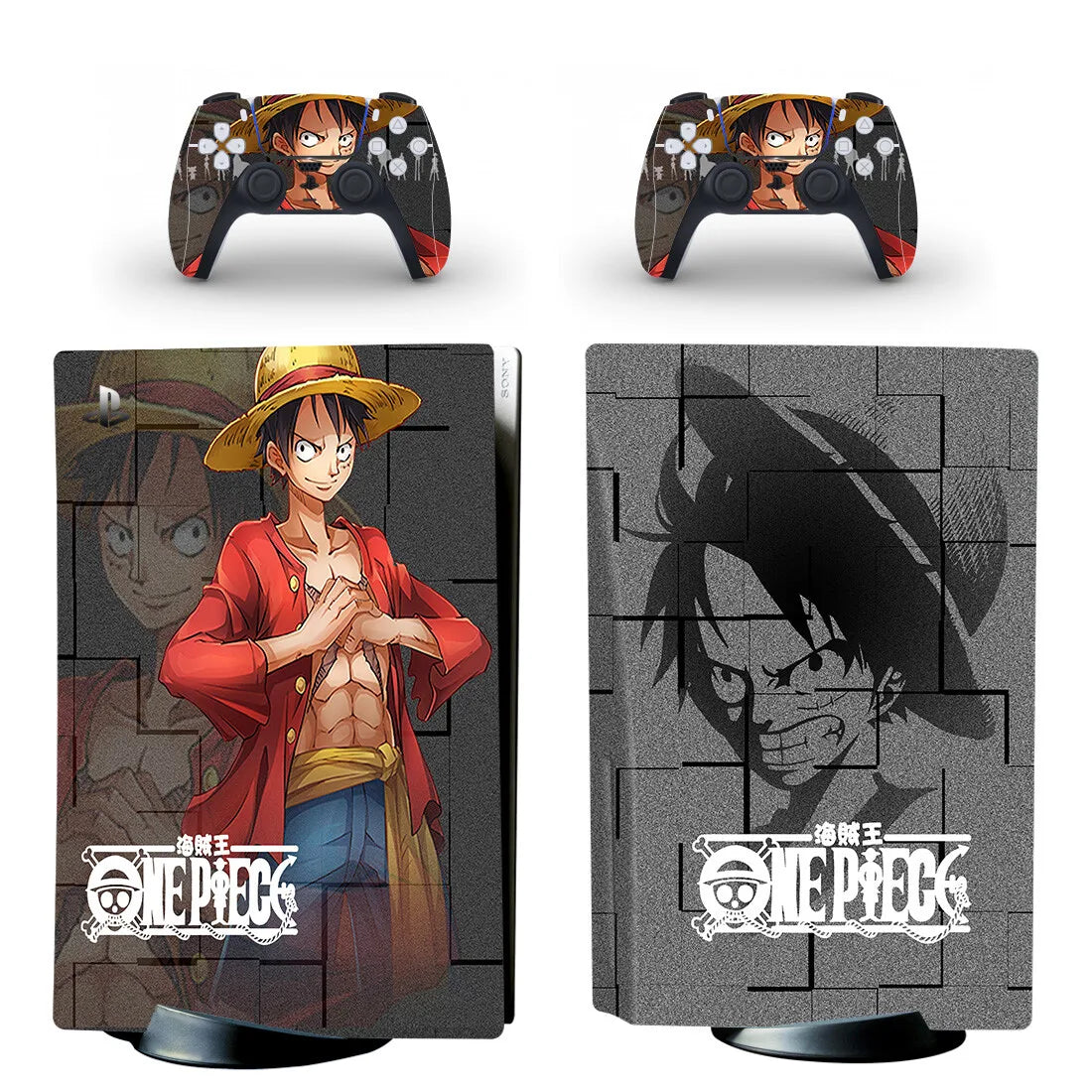 Naklejki na PS5 One Piece – Klasyczny czarno-biały portret Luffy’ego