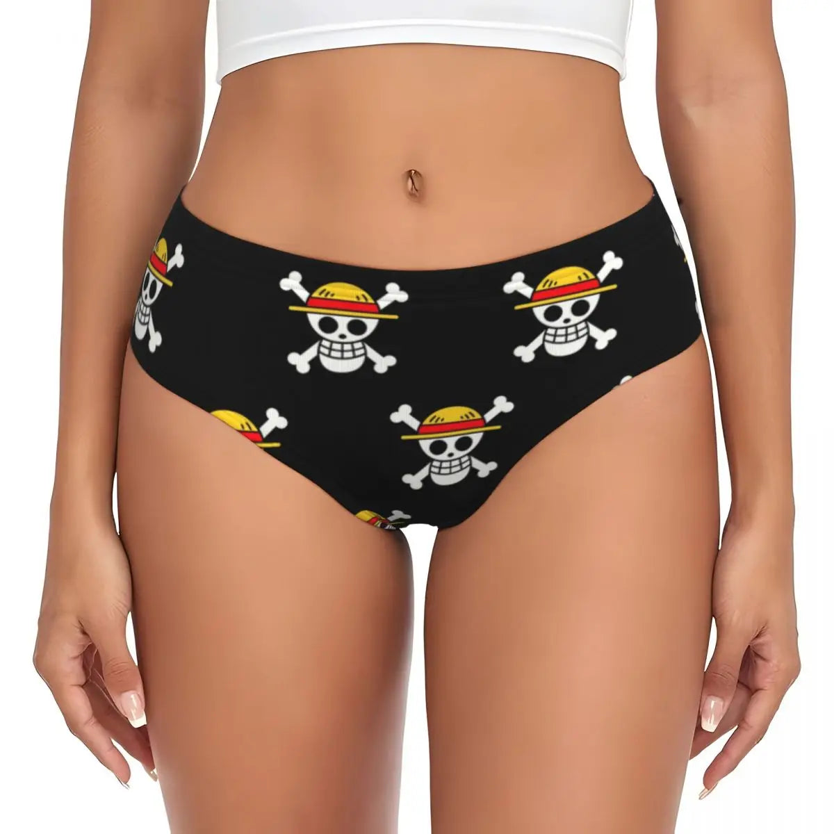 Figi One Piece – powtarzający się motyw klasycznego Jolly Rogera (czarne)