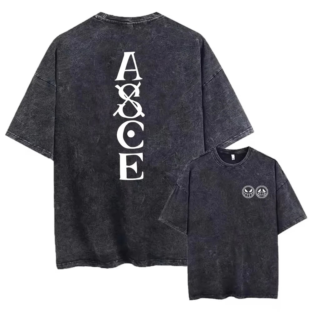 One Piece Vintage T-Shirt Ace - Gothic Typography Design (Charcoal Gray)