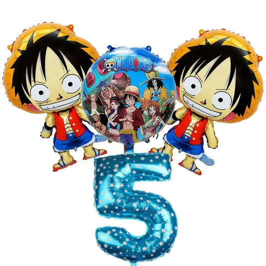 Zestaw balonów One Piece – dekoracja na 5. urodziny (Luffy i niebieska cyfra)