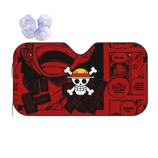 One Piece-bilsolskydd – Luffy med röd logotyp